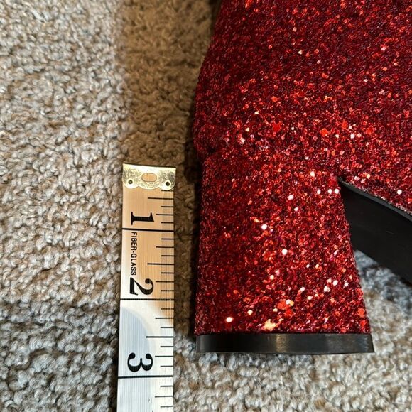 Women’s Red Glitter Covered Sparkly Chunky Heeled Boots Size 7.5 NEW - Picture 13 of 13